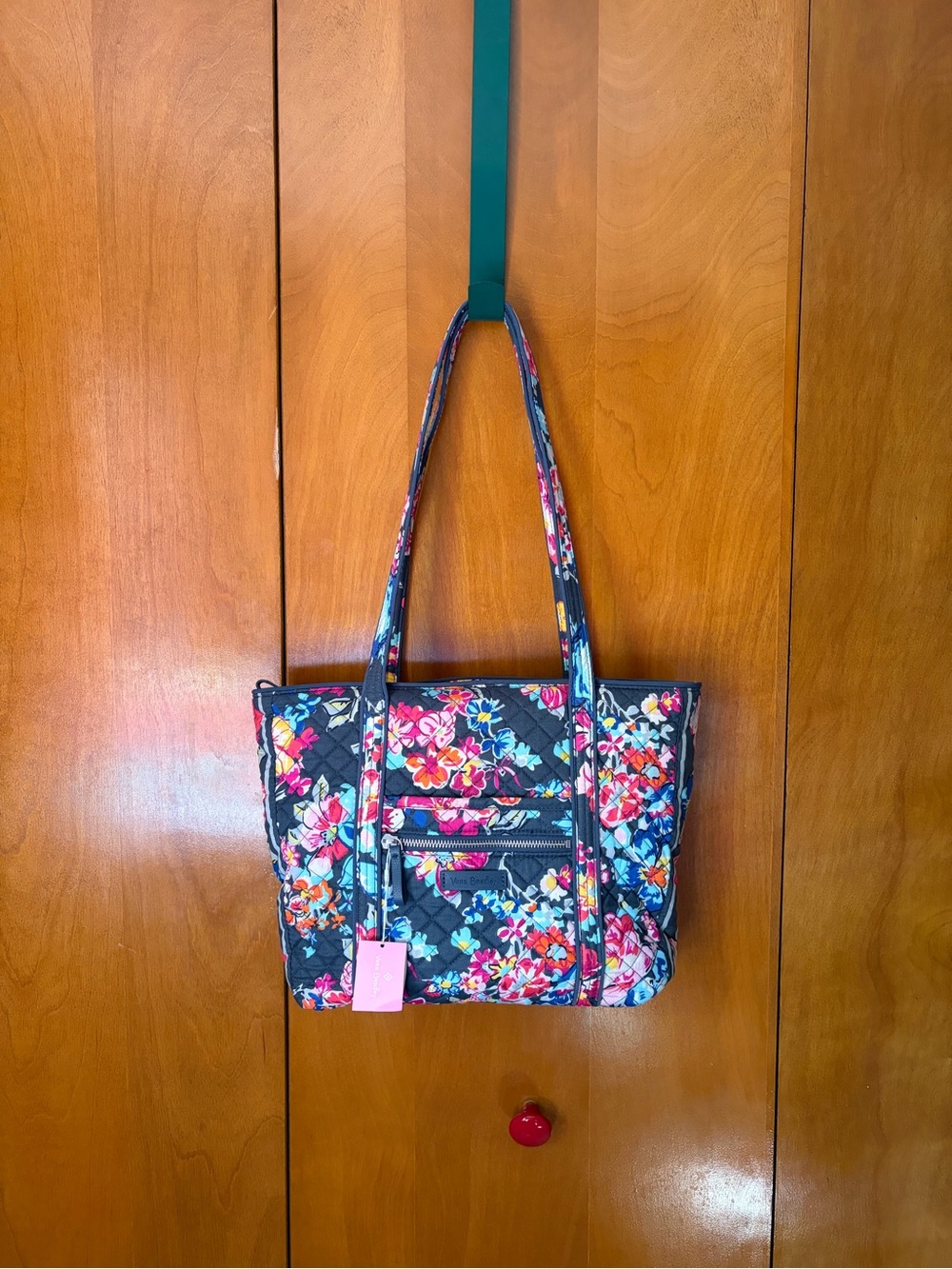 New Vera Bradley Iconic Small Vera Tote Navy Pretty Posies Quilted Floral Tote